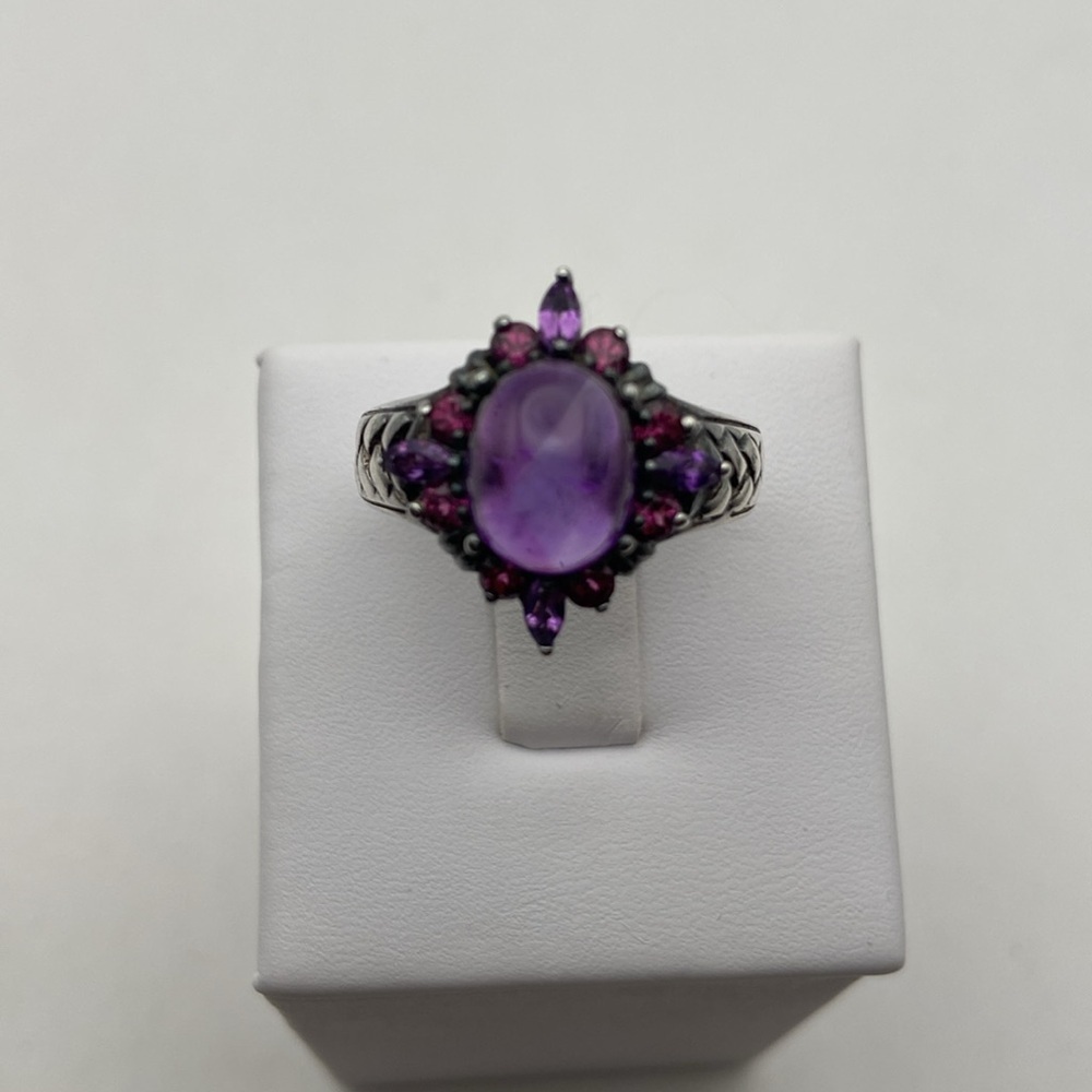 Suarti Sterling Silver Purple Amethyst Cabochon Pink Tourmaline Ring Size 8 - Picture 2 of 15